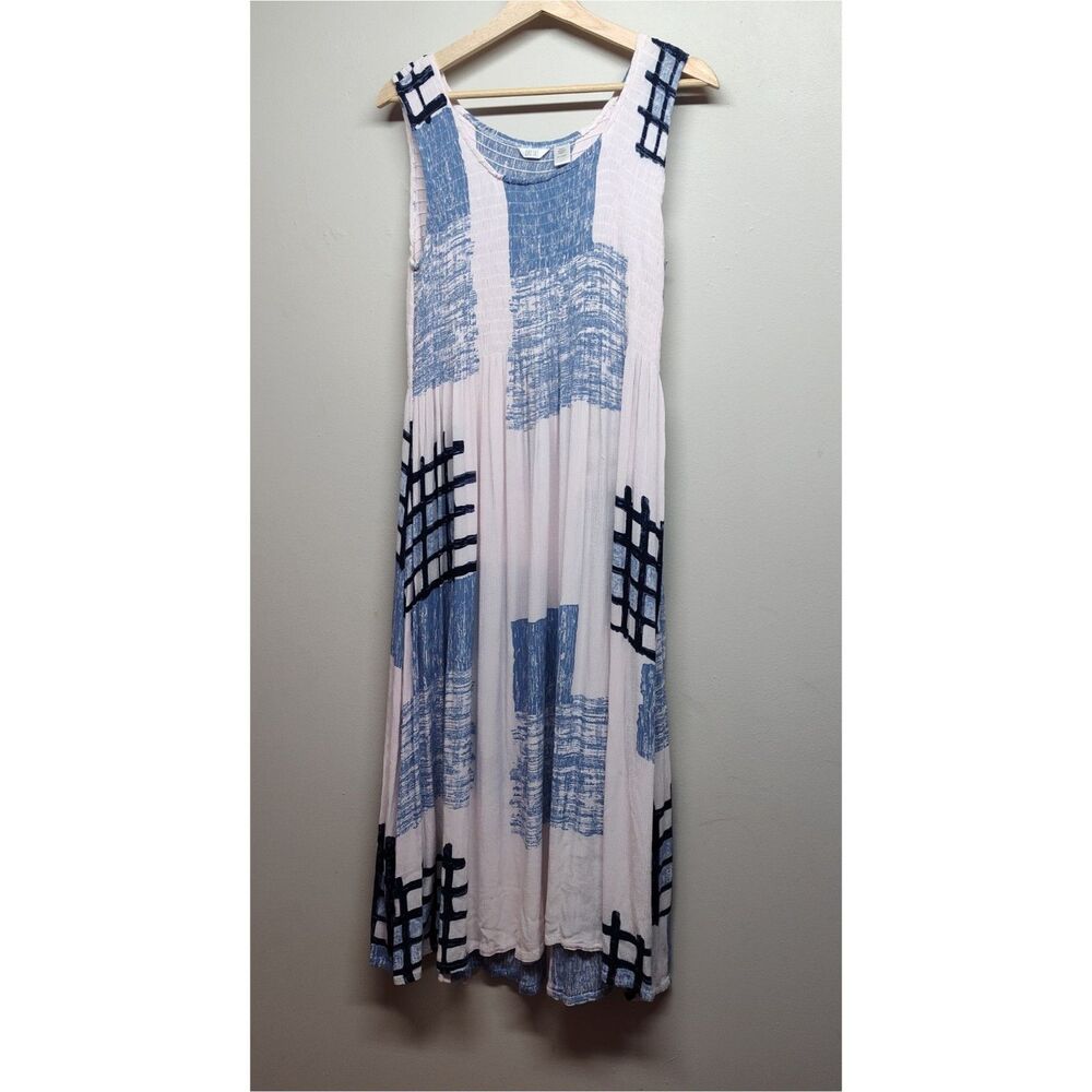Kaktus Maxi Dress Women Size L Pink Blue Sleeveless Abstract Spring Casual